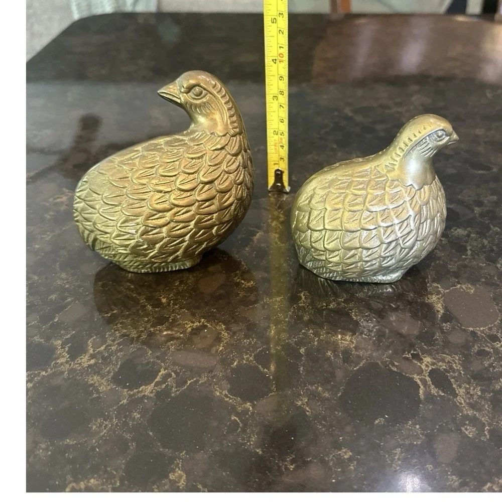 Vintage Brass Quail / Birds / Partridges - Set Of 2 / Family Of 2 MCM